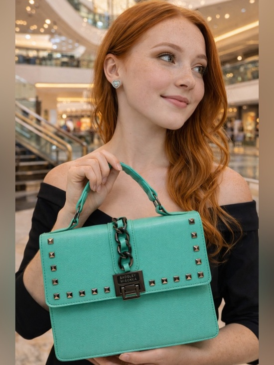 Badgley Mischka Handbags - Badgley Mischka Mint Green Vegan Leather Studded Top-Handle Satchel NWT